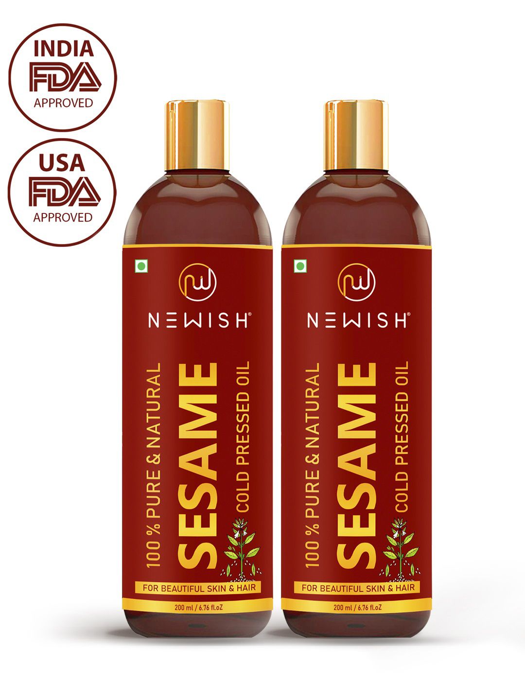 NEWISH Set Of 2 Cold Pressed Sesame Oil For Hair & Skin 200 ml each Price in India