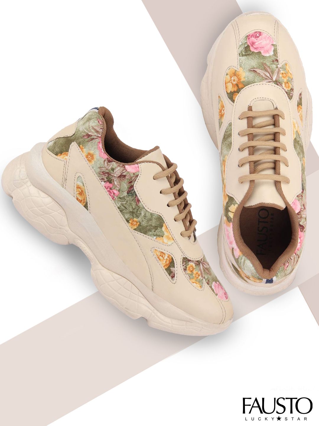 FAUSTO Women Beige Synthetic Running Shoes Price in India
