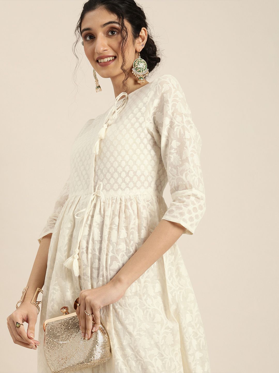 Taavi Women White Cora Handcrafted Ethnic Motifs Anarkali Kurta