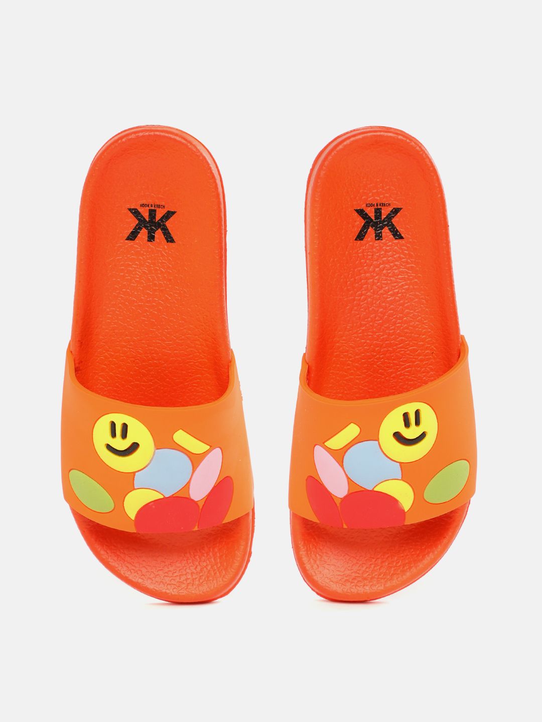 Kook N Keech Women Orange & Yellow Embossed Printed Sliders Price in India