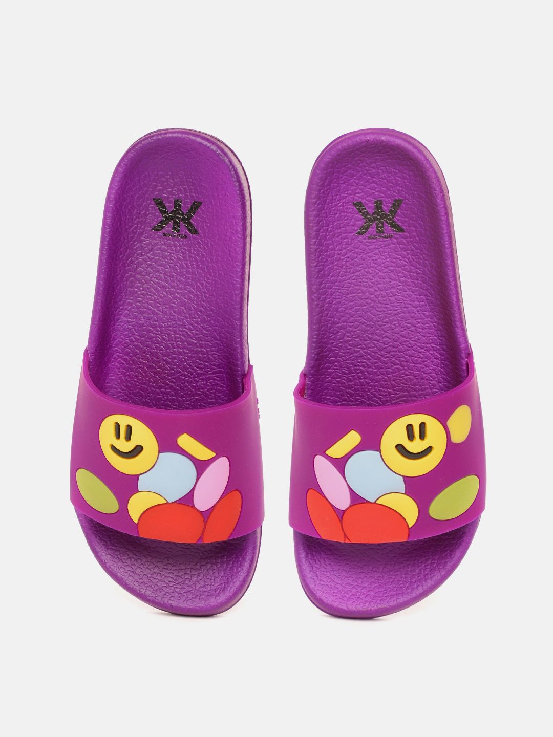Kook N Keech Women Purple & Yellow Quirky Embossed Sliders Price in India