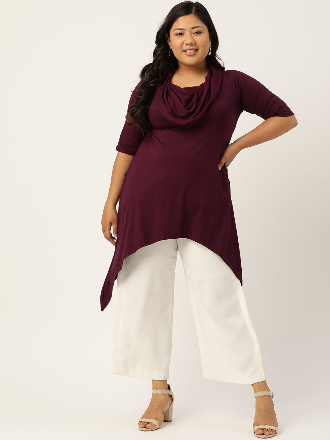 Revolution Women Burgundy Layered Regular Dipped Longline A-line Top