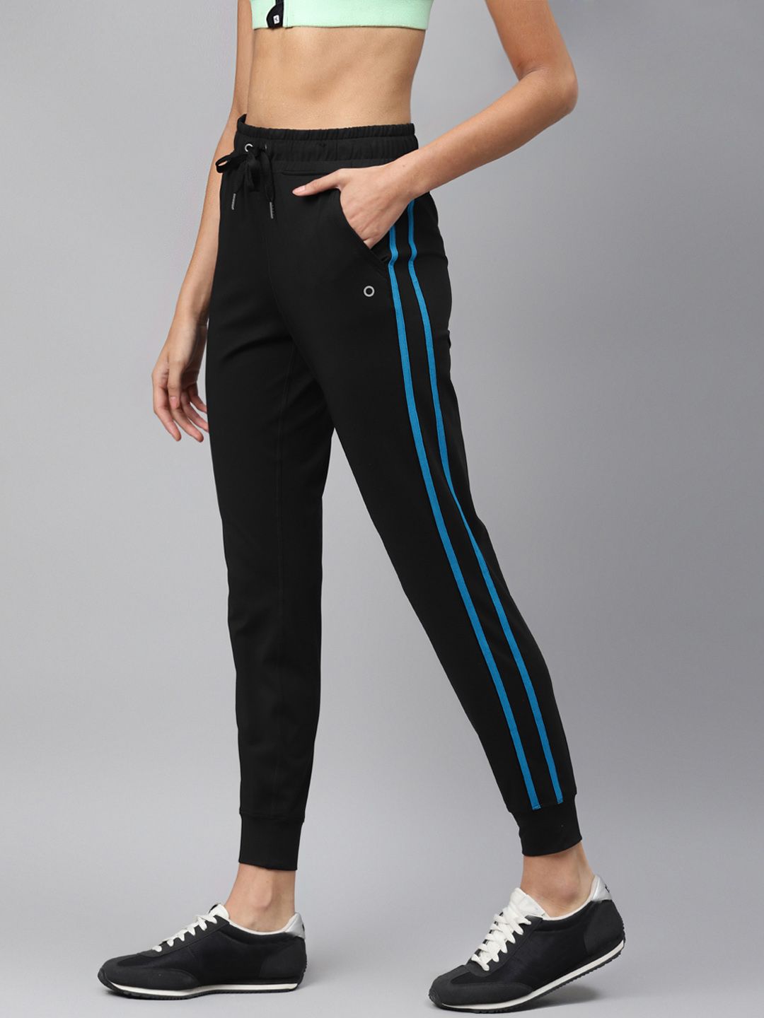 Marks & Spencer Women Black Solid Regular Fit Cropped Joggers With Side Stripes Price in India