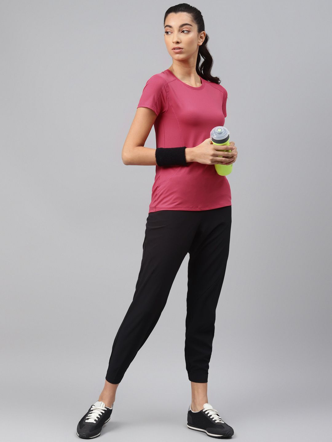 Marks & Spencer Women Pink Solid Round Neck Sports T-shirt Price in India