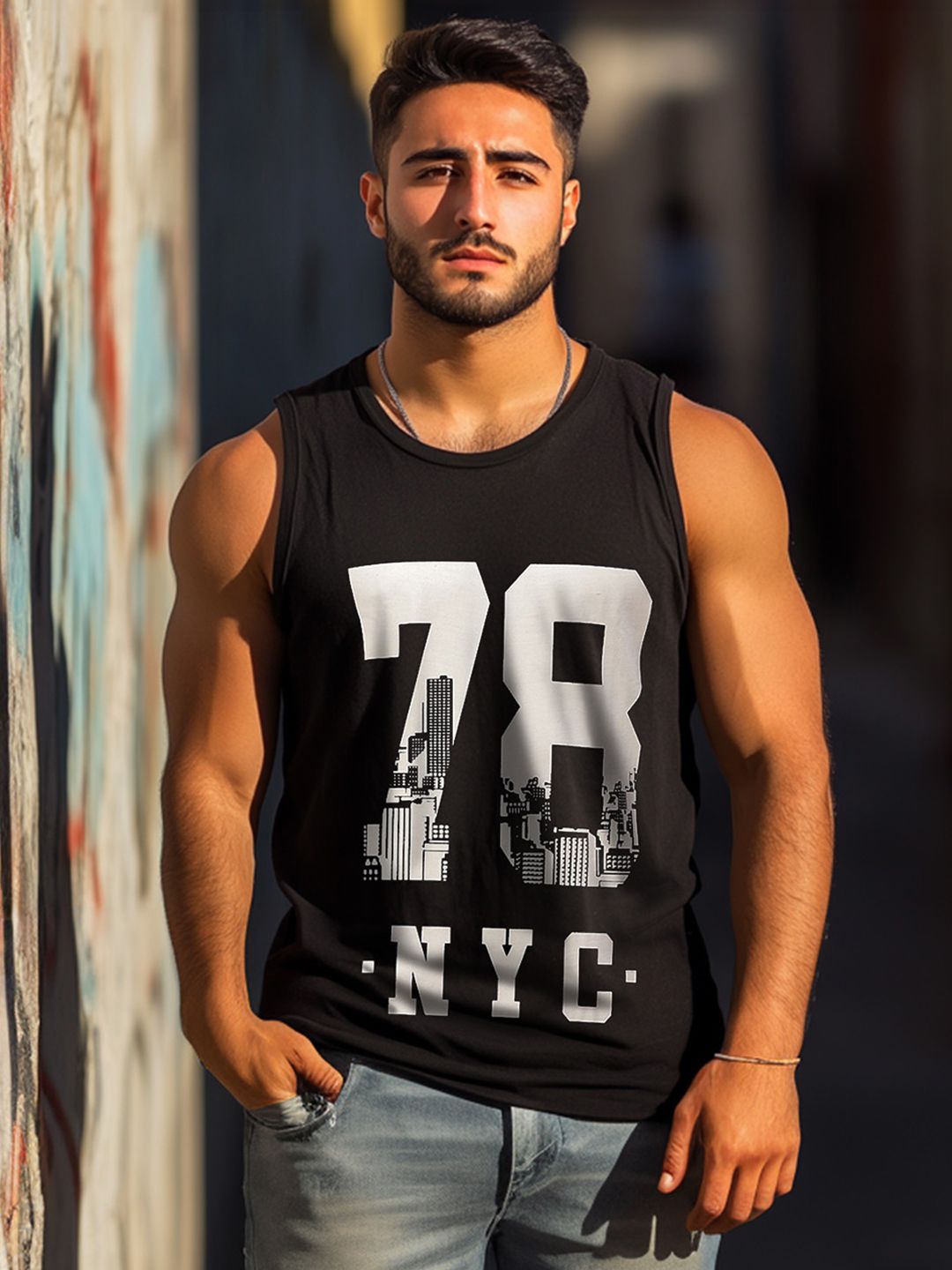 VEIRDO Men Black & White Typographic Pure Cotton Print Round Neck T-shirt