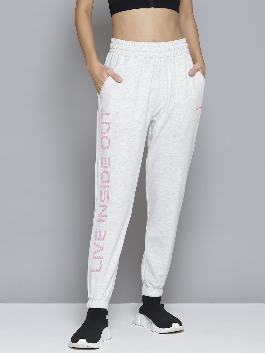 Alcis Women White Printed Slim-Fit Joggers Price in India