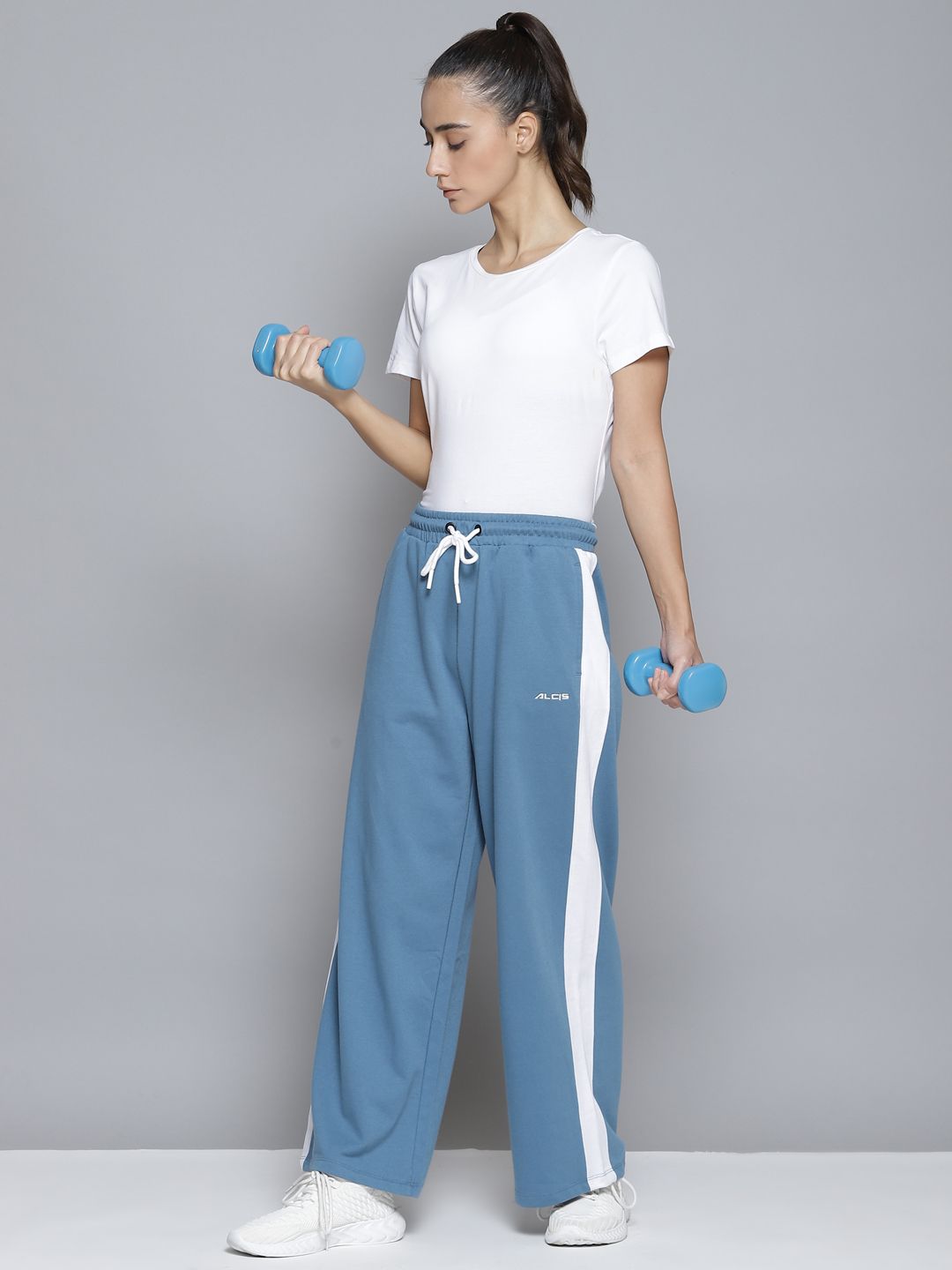 Alcis Women Blue & White Striped Relaxed Fit Joggers Price in India