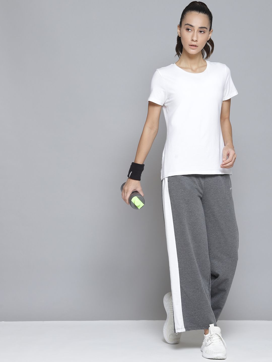Alcis Women Grey & White Striped Relaxed Fit Joggers Price in India