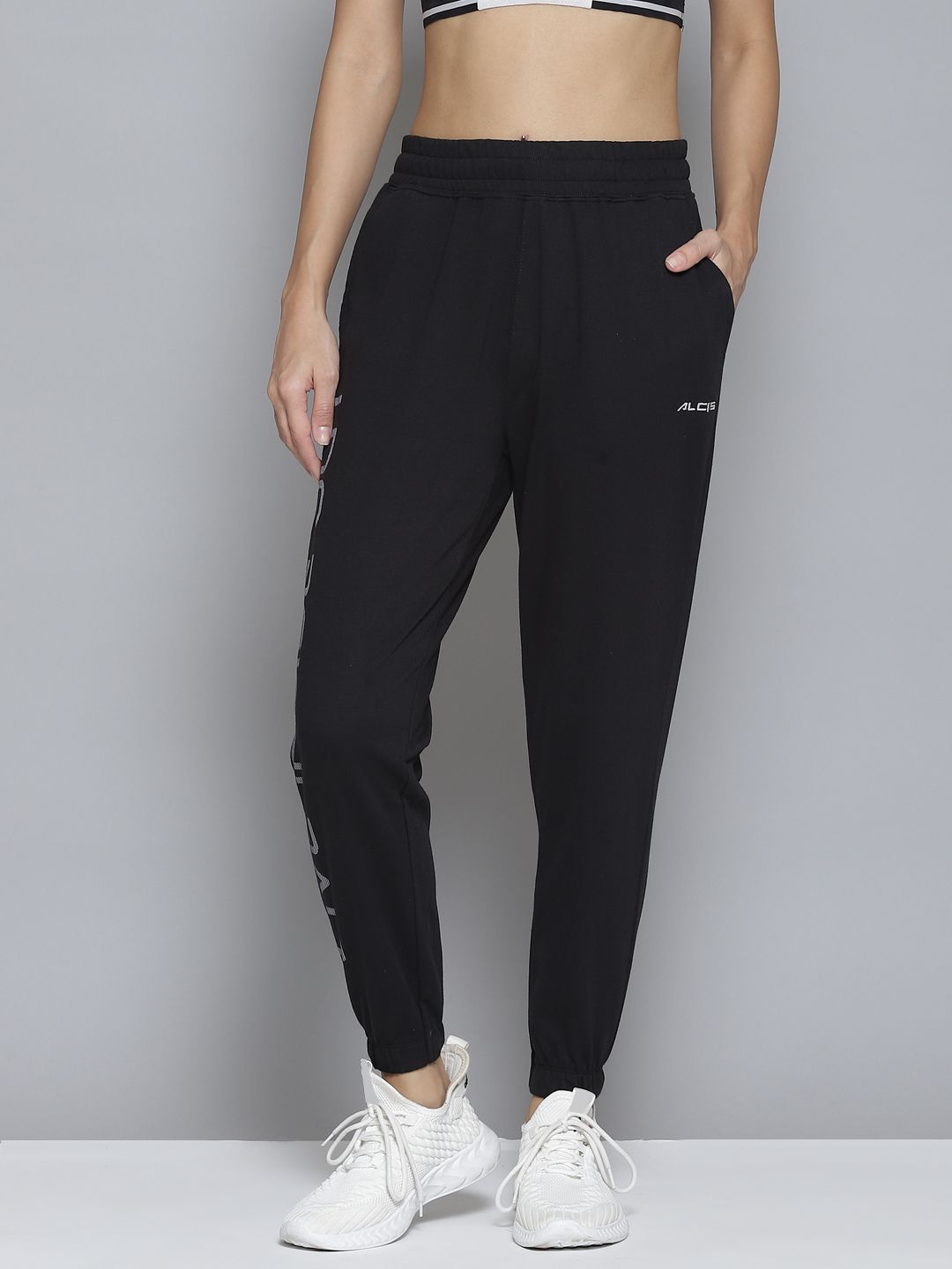 Alcis Women Black Solid Slim-Fit Joggers Price in India