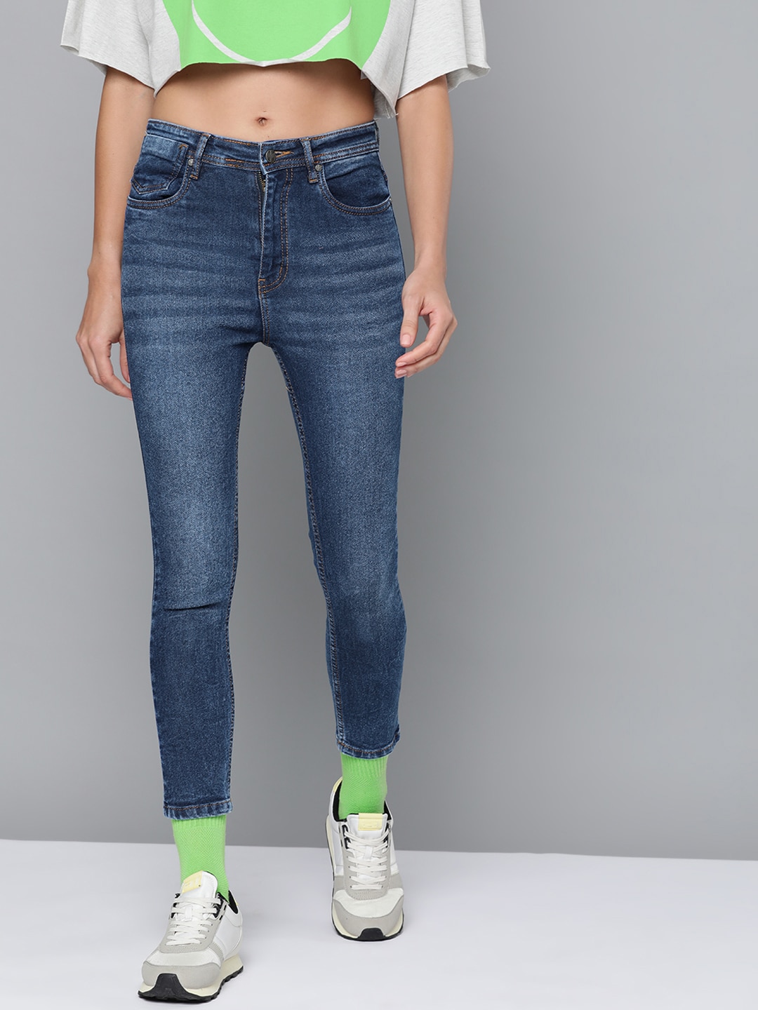 Kook N Keech Women Blue Super Skinny Fit Light Fade Embroidered Stretchable Jeans Price in India