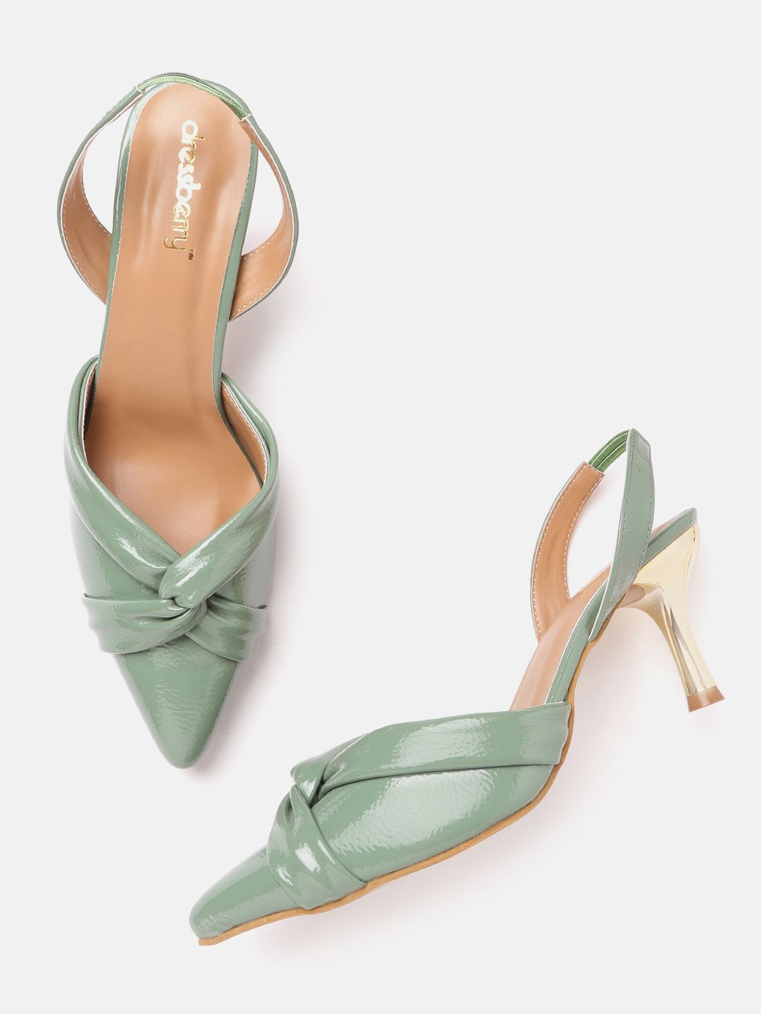 DressBerry Green Solid Knot Detail Pumps Price in India