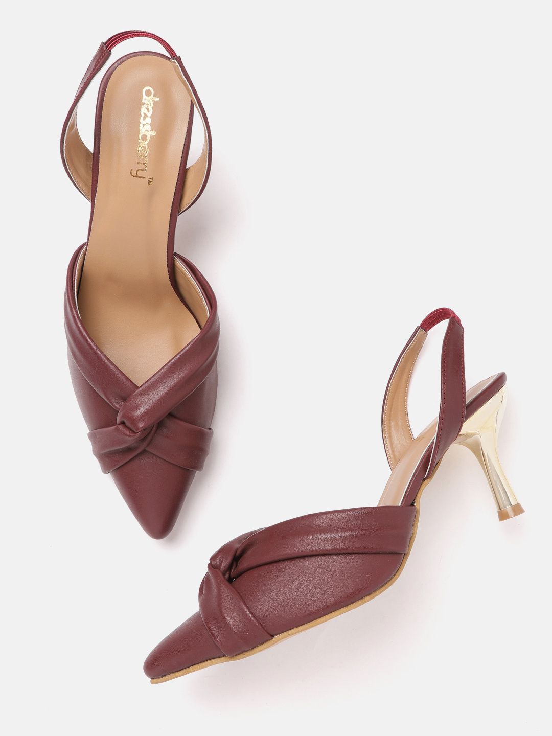 DressBerry Burgundy Solid Knot Detail Pumps Price in India