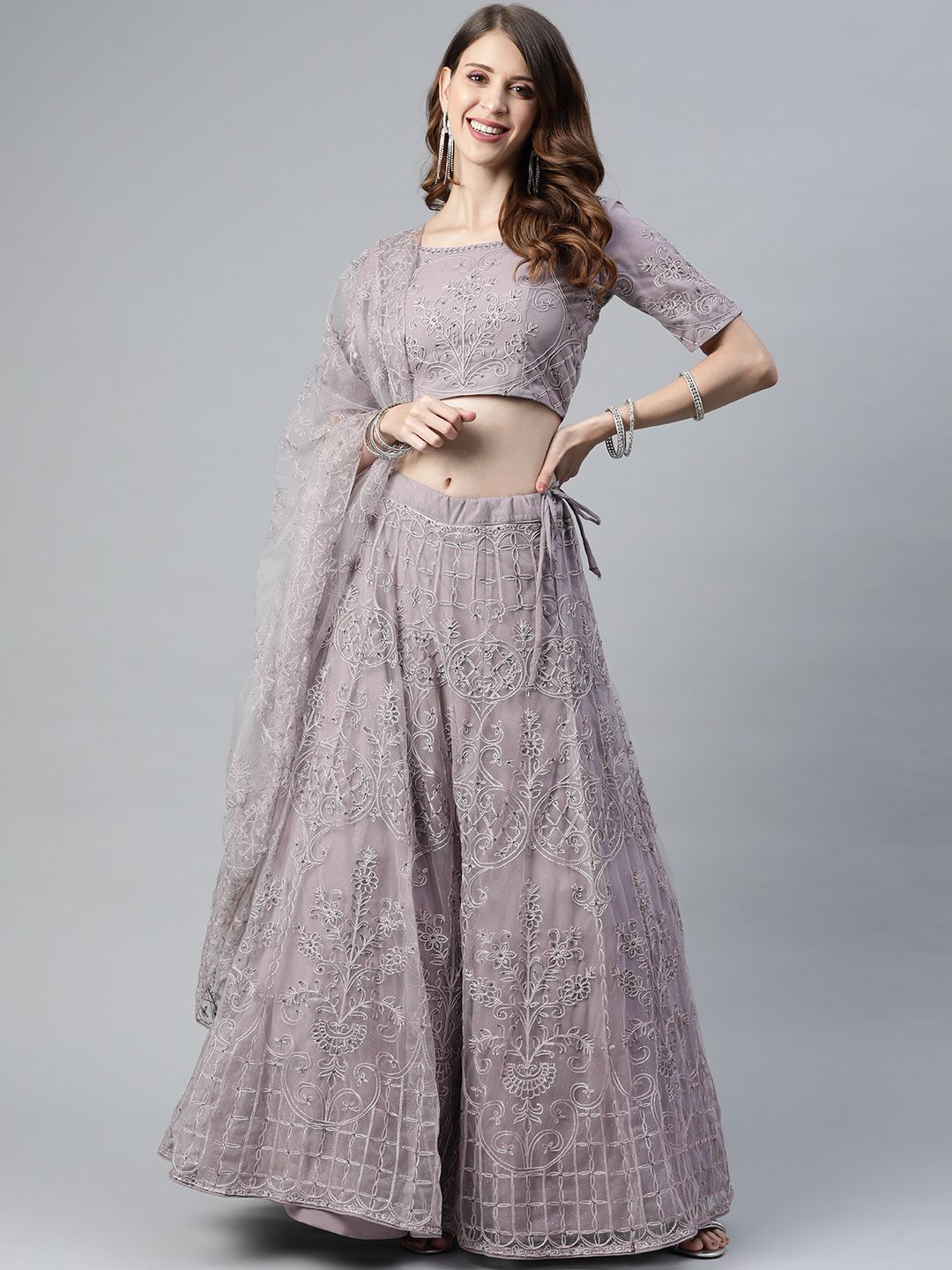 SHUBHKALA Mauve Embellished Semi-Stitched Lehenga & Unstitched Blouse With Dupatta Price in India