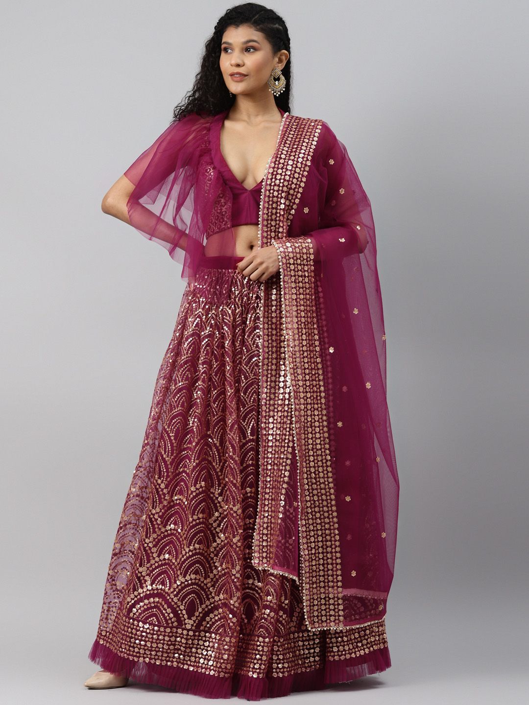 Readiprint Fashions Magenta & Golden Semi-Stitched Lehenga & Blouse with Dupatta Price in India