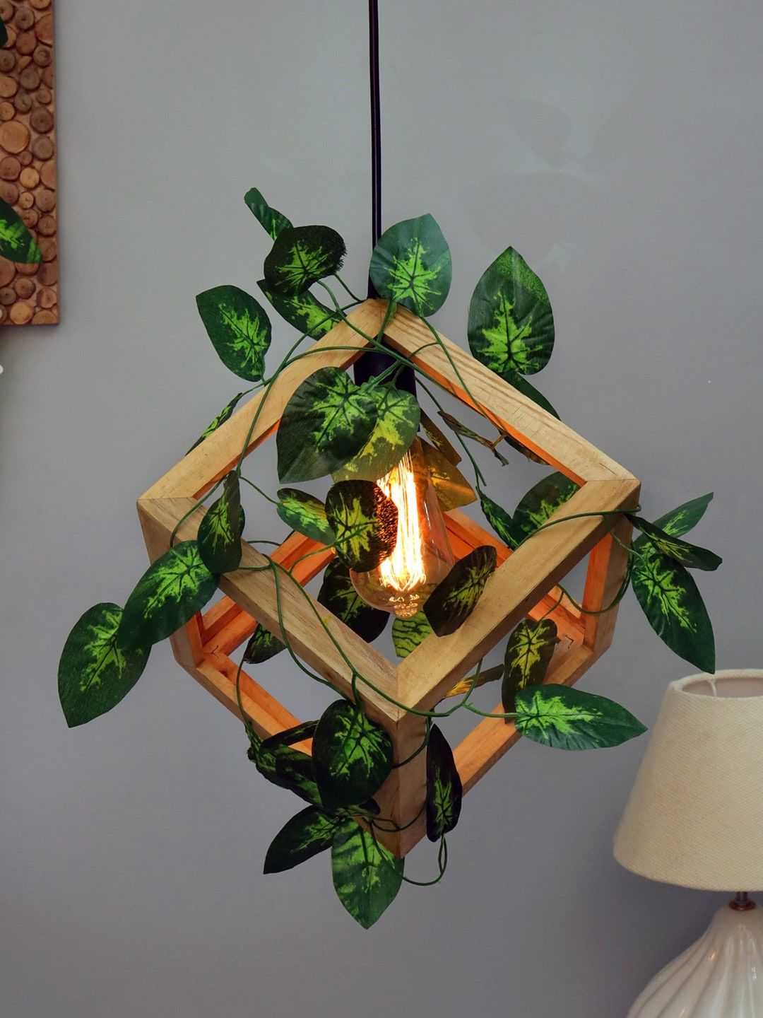 Homesake Beige & Green Textured Contemporary Hanging Light Price in India