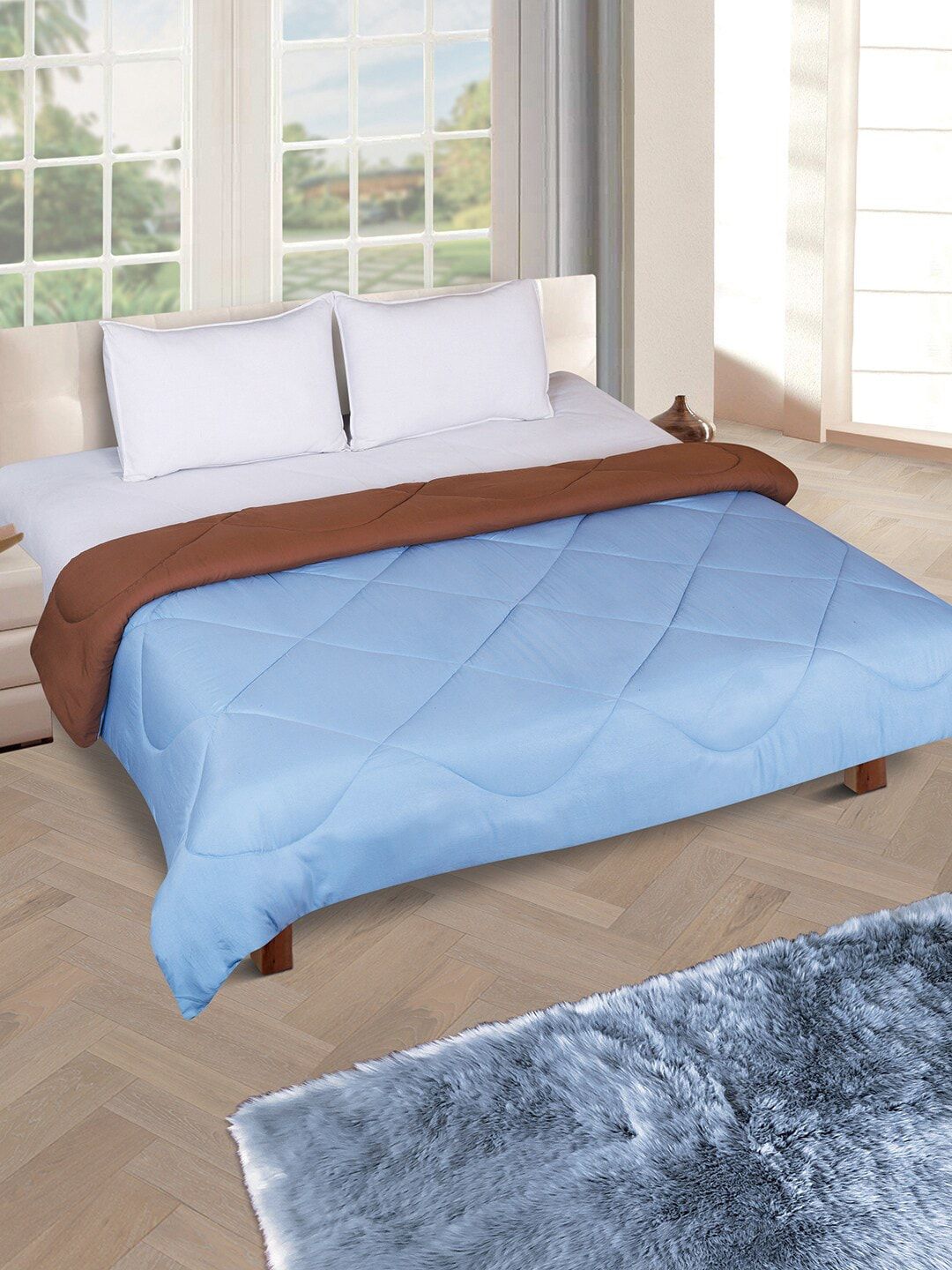 ROMEE Blue & Brown Solid AC Room 150 GSM Double Bed Comforter Price in India
