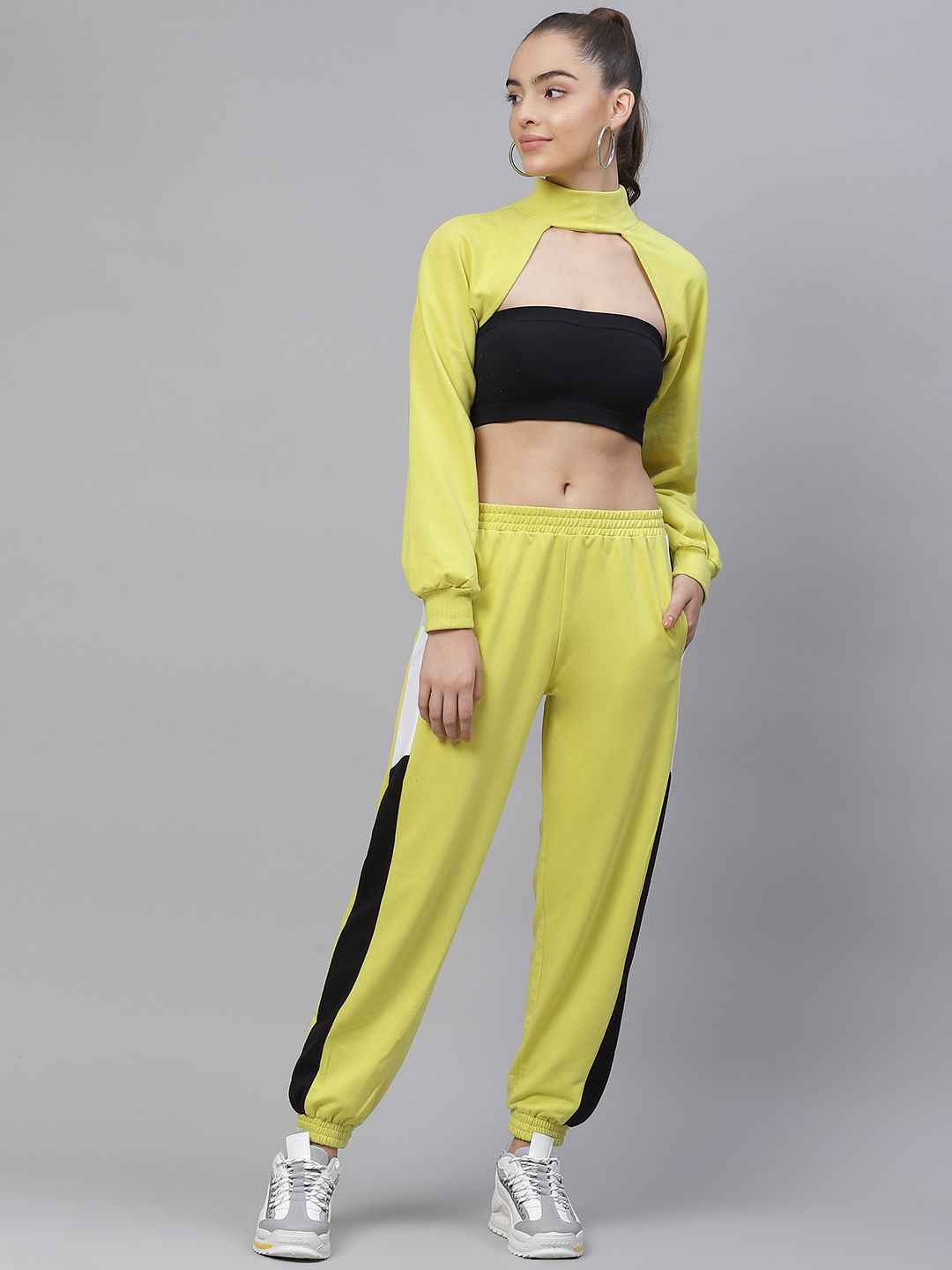 Laabha Women Yellow Solid Tracksuit With Cutout Detail Price in India
