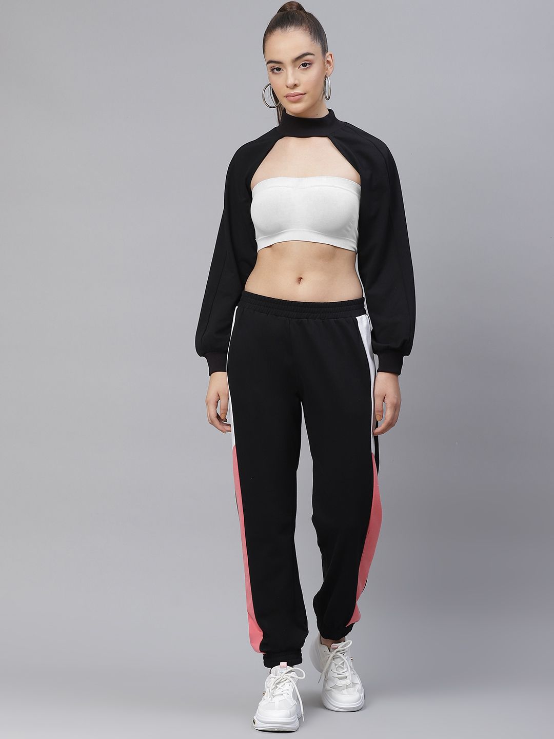 Laabha Women Black Solid Tracksuit With Cutout Detail Price in India