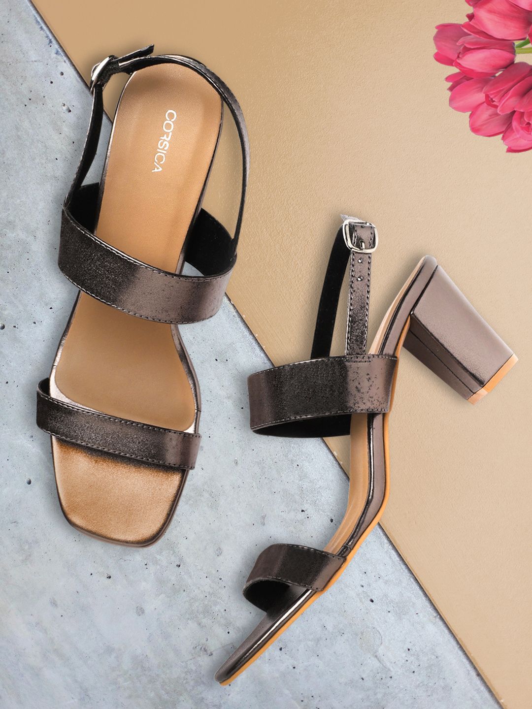 CORSICA Gunmetal-Toned Block Heels Price in India