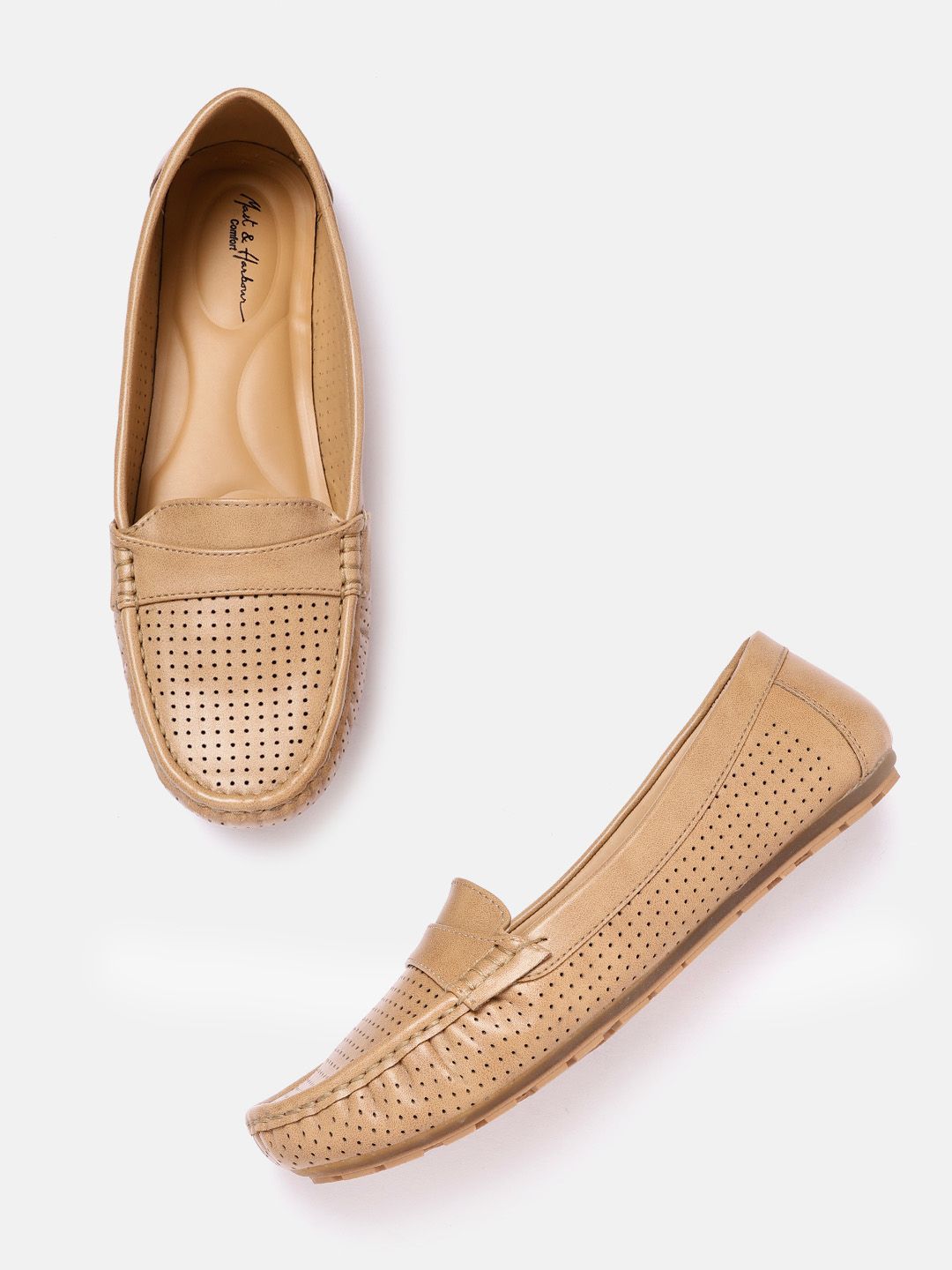 Mast & Harbour Women Khaki Solid Perforated Loafers Price in India
