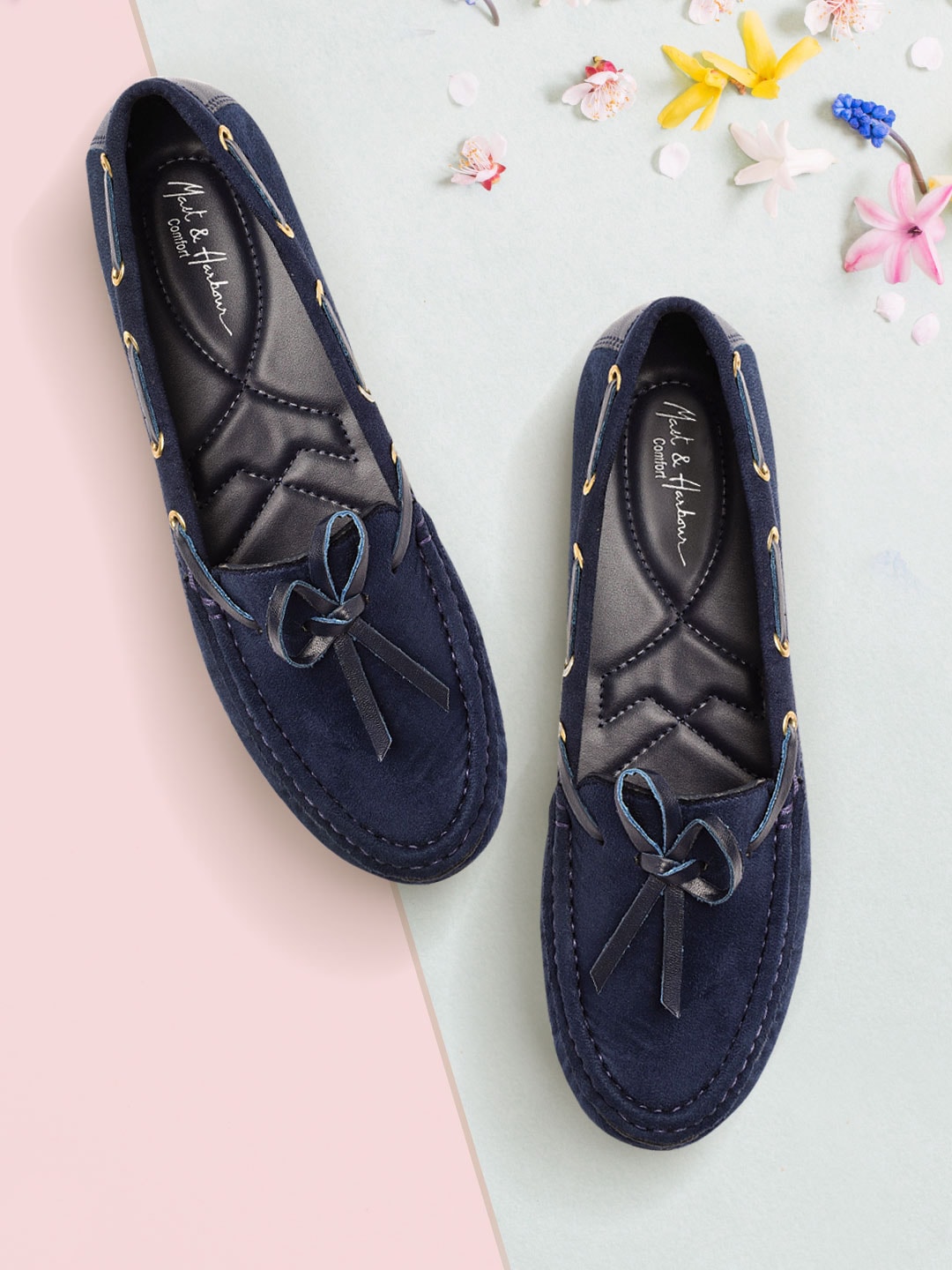 Mast & Harbour Women Navy Blue Solid Regular Boat Shoes with Lace-Ups Detail Price in India