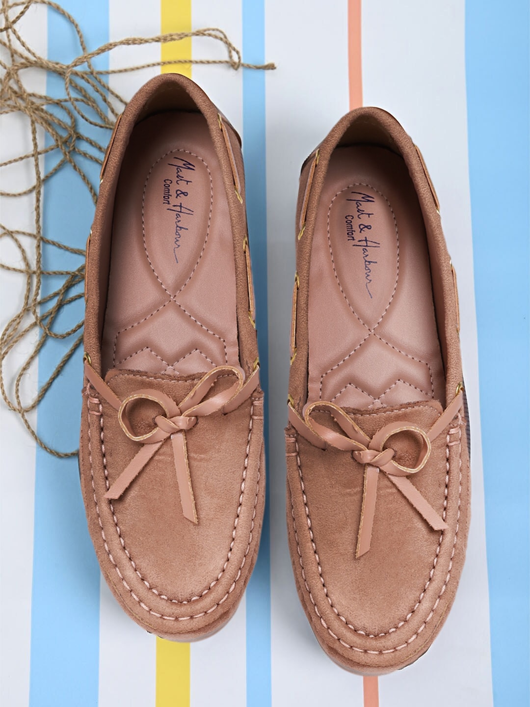 Mast & Harbour Women Nude-Coloured Solid Boat Shoes with Bow Detail Price in India