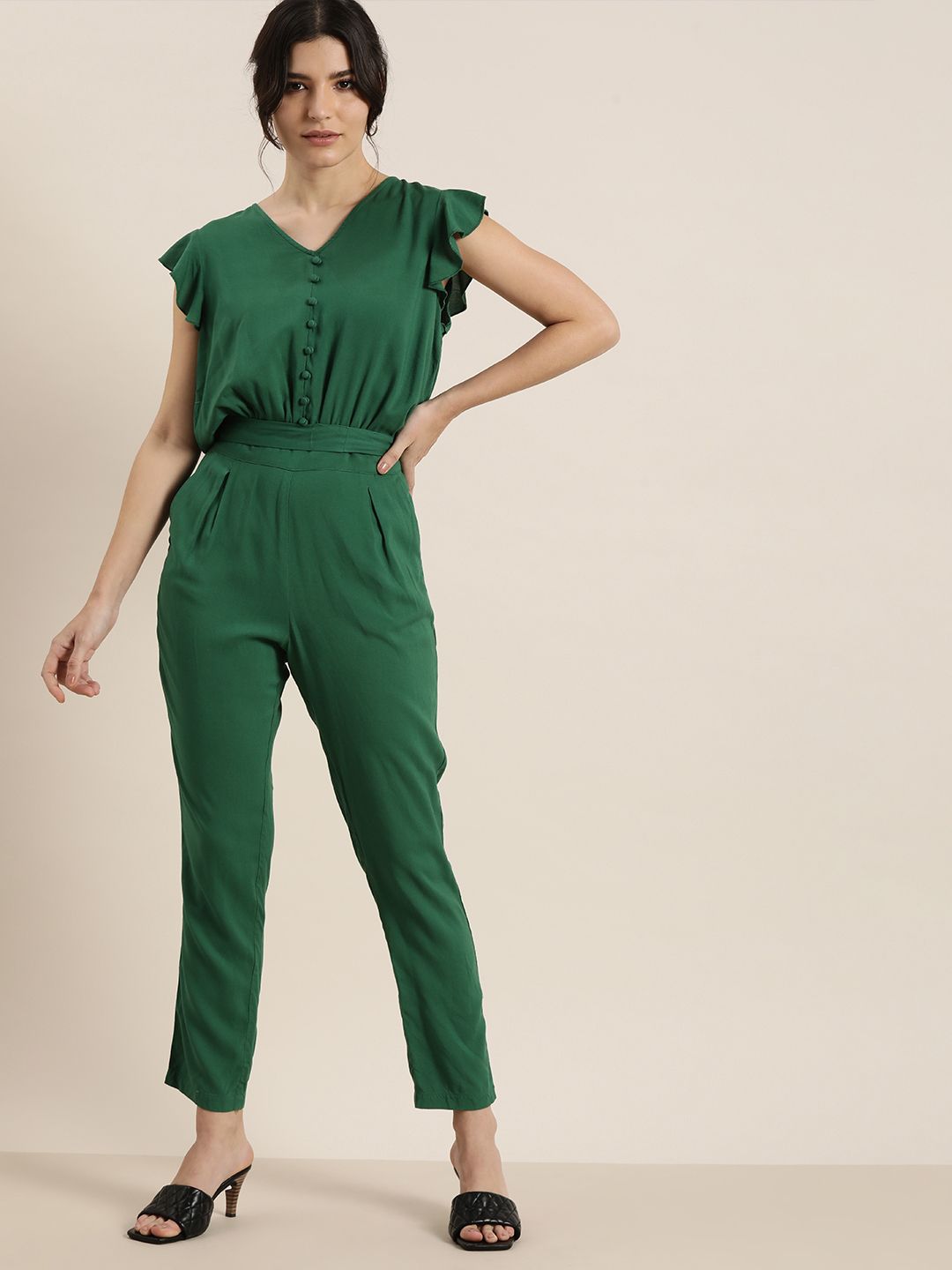 her by invictus Women Green Solid Basic Jumpsuit Price in India