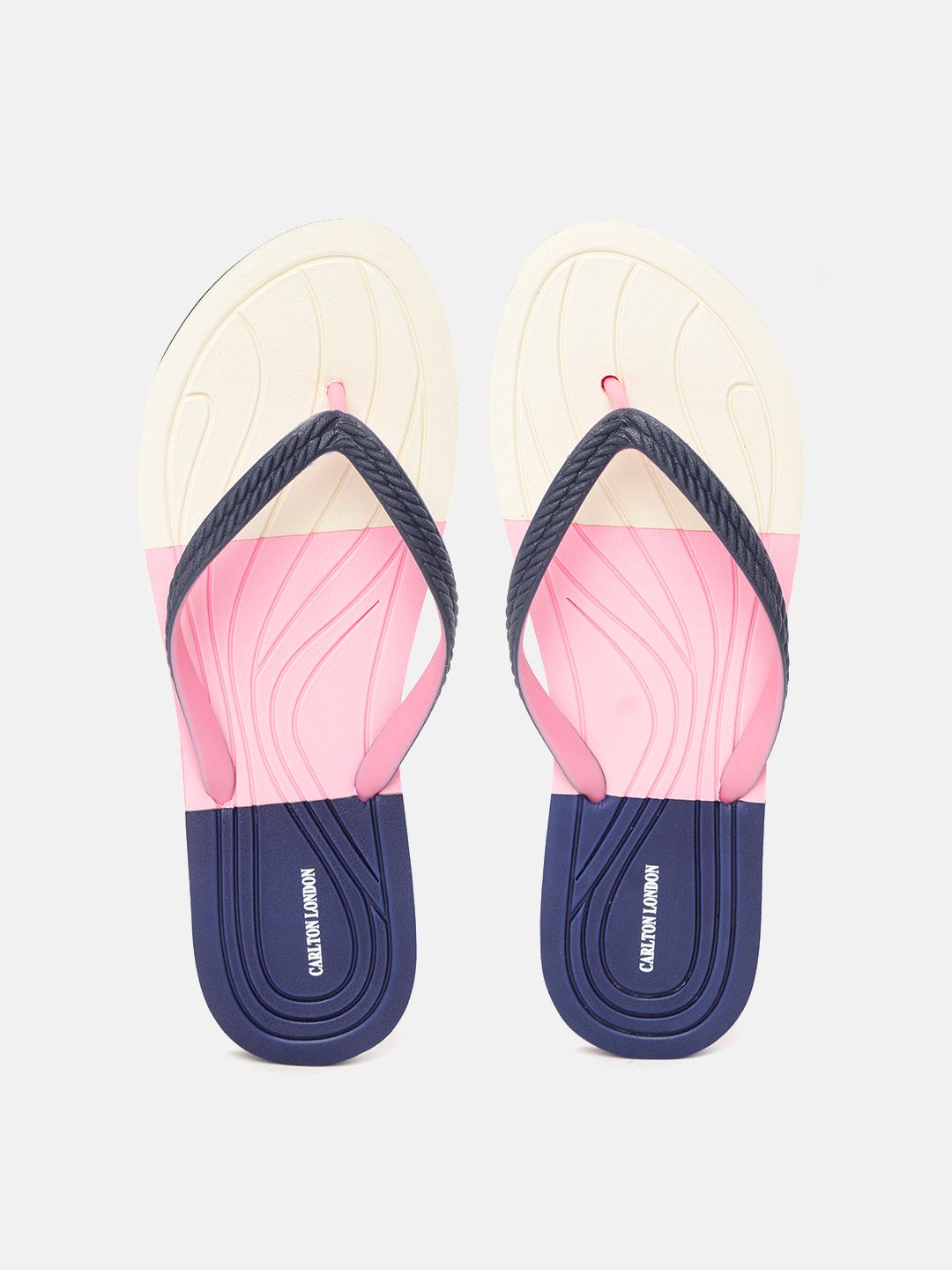 Carlton London Women Off-White & Pink Colourblocked Thong Flip-Flops Price in India