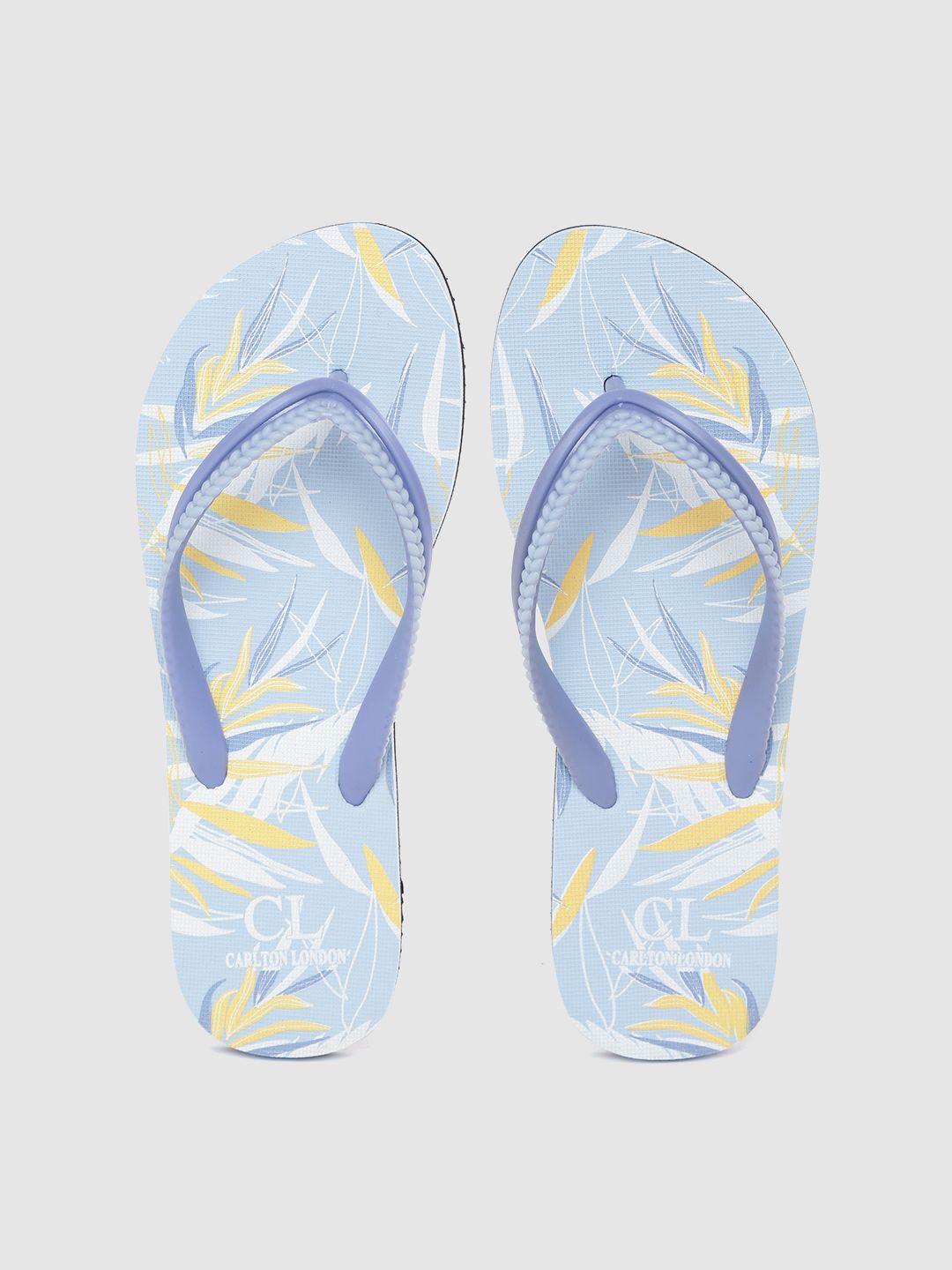 Carlton London Women Blue & Yellow Printed Thong Flip-Flops Price in India