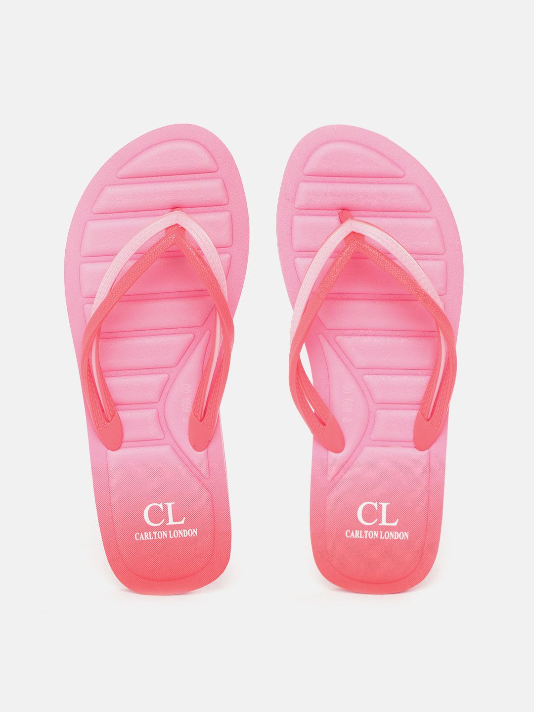 Carlton London Women Pink & Orange Textured Thong Flip-Flops with Price in India