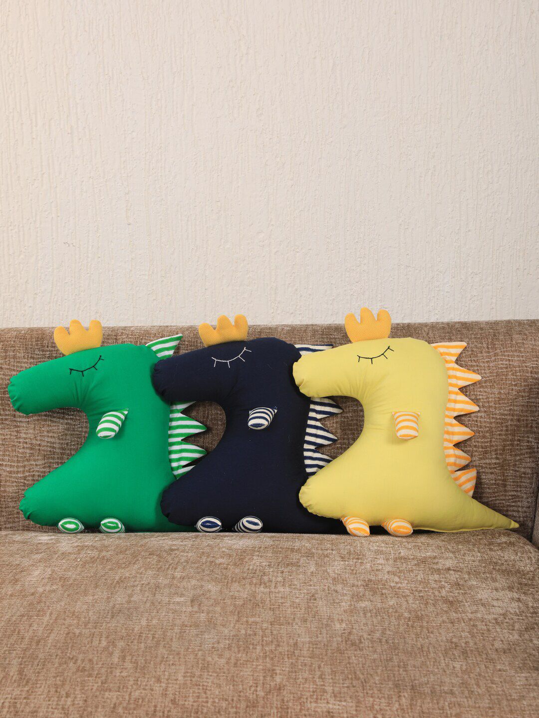 My Gift Booth Set Of 3 Multicoloured Dino Cushions with Filler Price in India