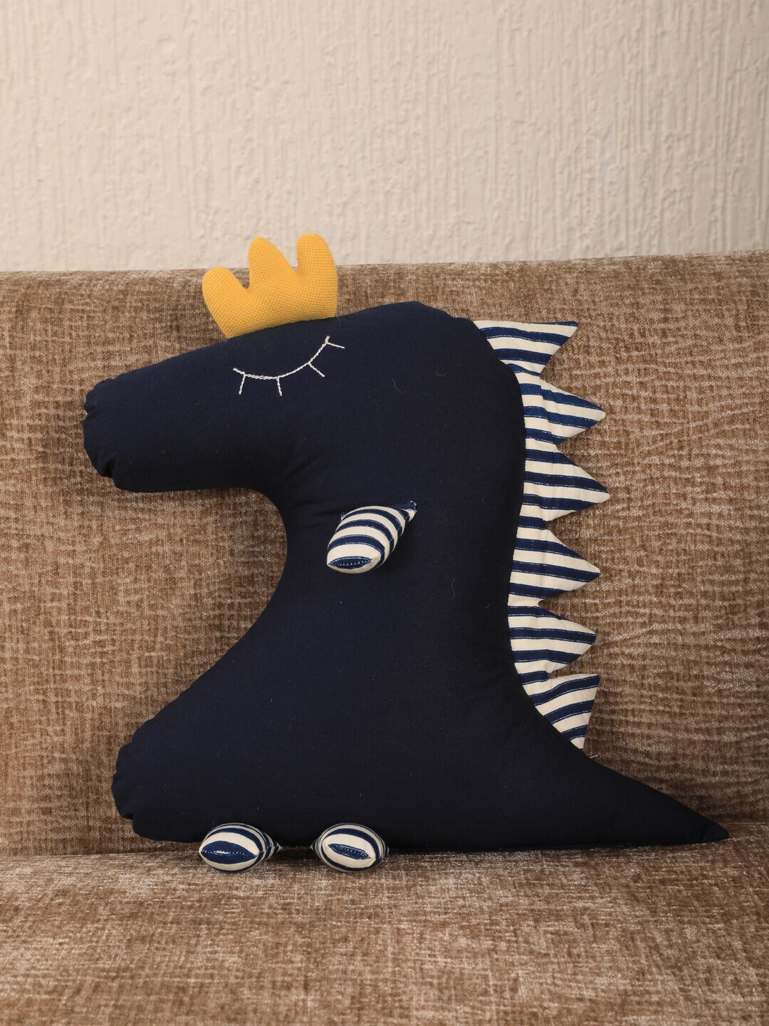 My Gift Booth Navy Blue & White Embroidered Dino-Shaped Floor Cushion With Filler Price in India