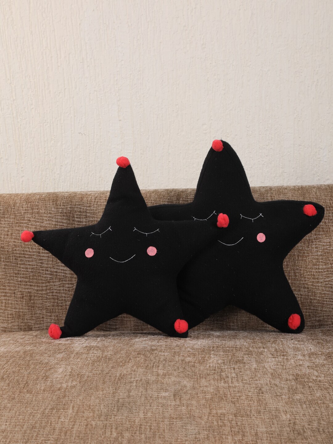 My Gift Booth Set of 2 Black & Red Solid Star Cushion With Filler Price in India