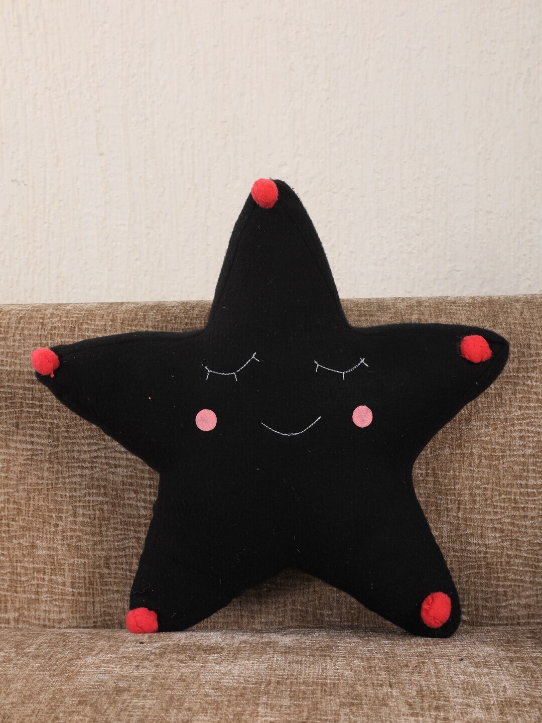 My Gift Booth Black & Red Embroidered Star-Shaped Floor Cushion With Filler Price in India