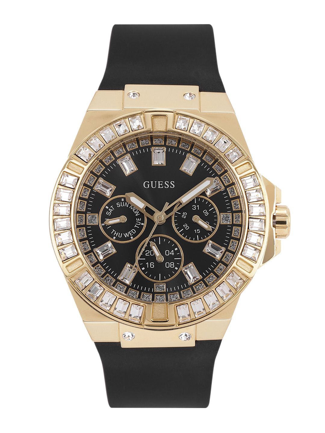 GUESS Women Black Embellished Analogue Chronograph Watch Price in India