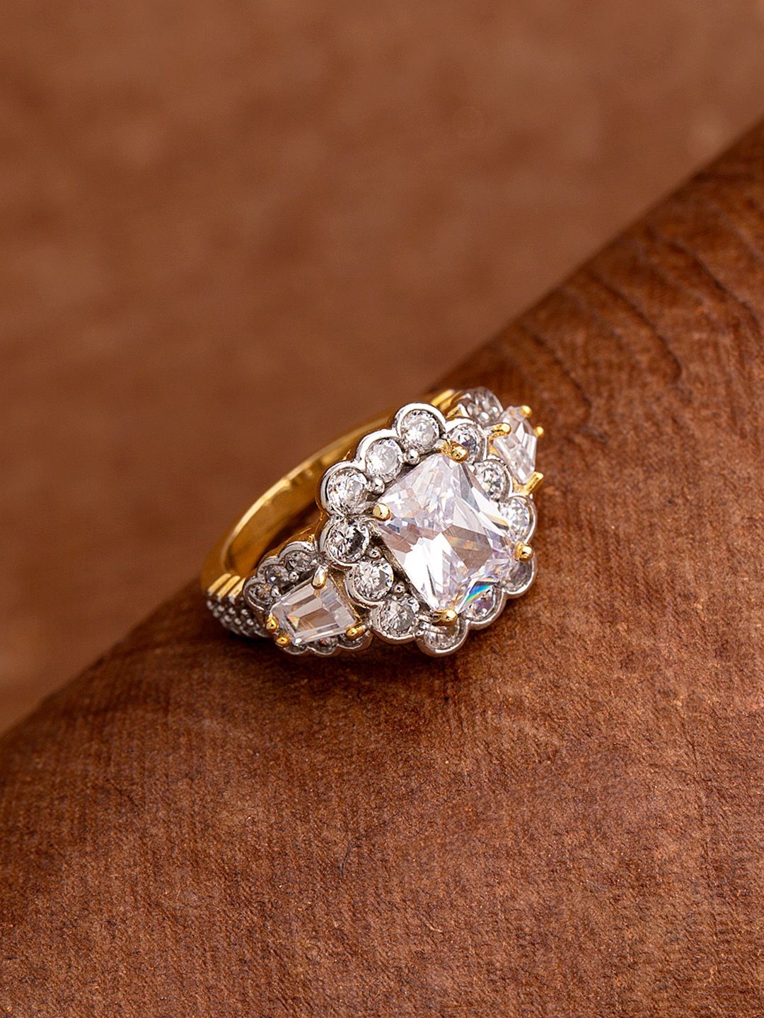 Voylla Gold-Toned & Silver-Toned CZ-Studded Finger Ring Price in India