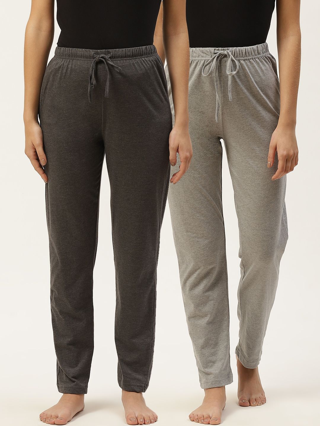 ETC Women Pack of 2 Pure Cotton Solid Lounge Pants Price in India