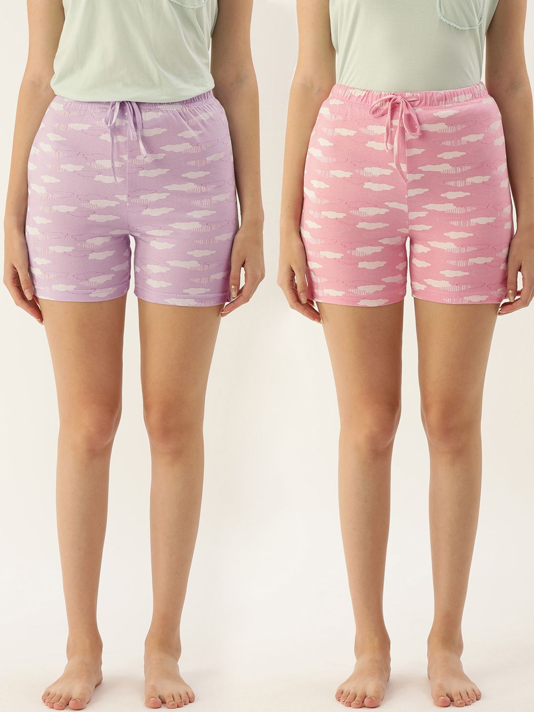 ETC Women Lavender & Pink Printed Lounge Shorts Price in India