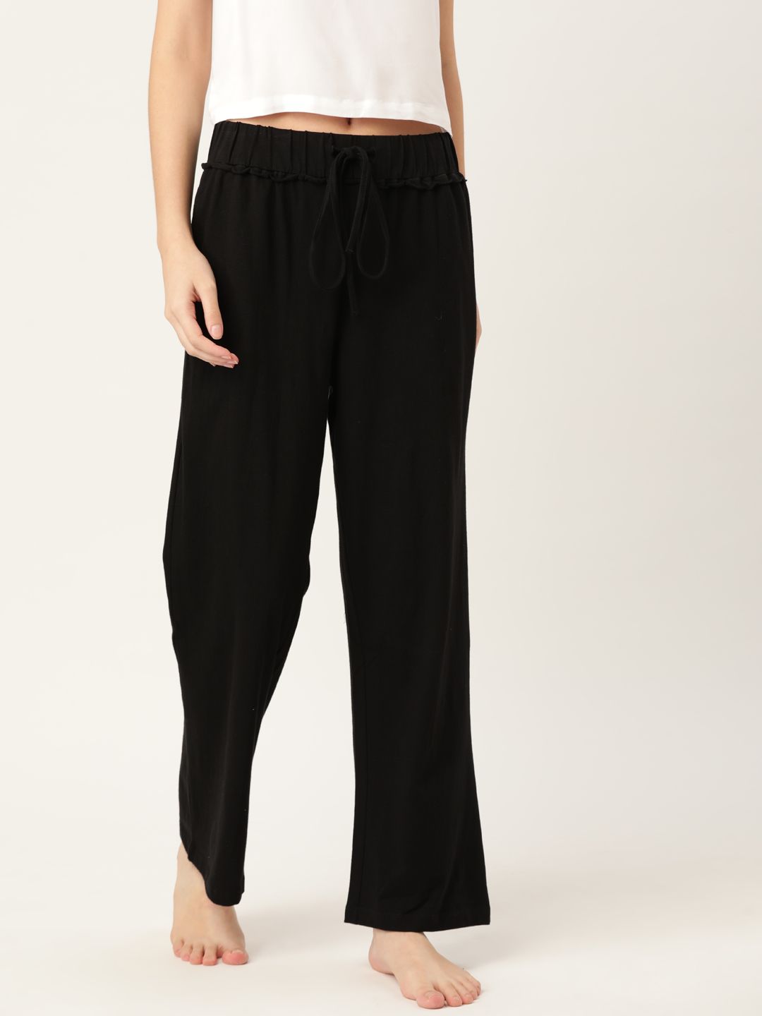 ETC Women Black Pure Cotton Solid Lounge Pants Price in India