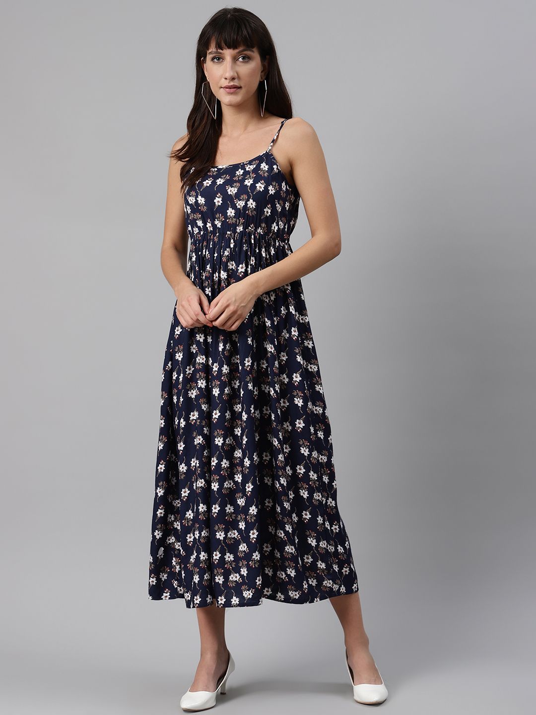 Meeranshi Women Navy Blue & White Floral Printed Maxi Dress Price in India