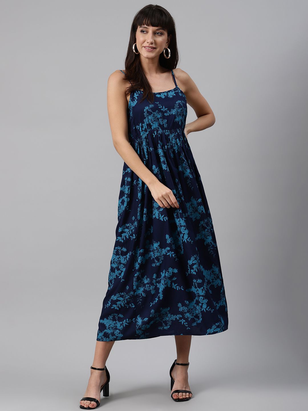 Meeranshi Women Blue Printed Maxi Dress Price in India