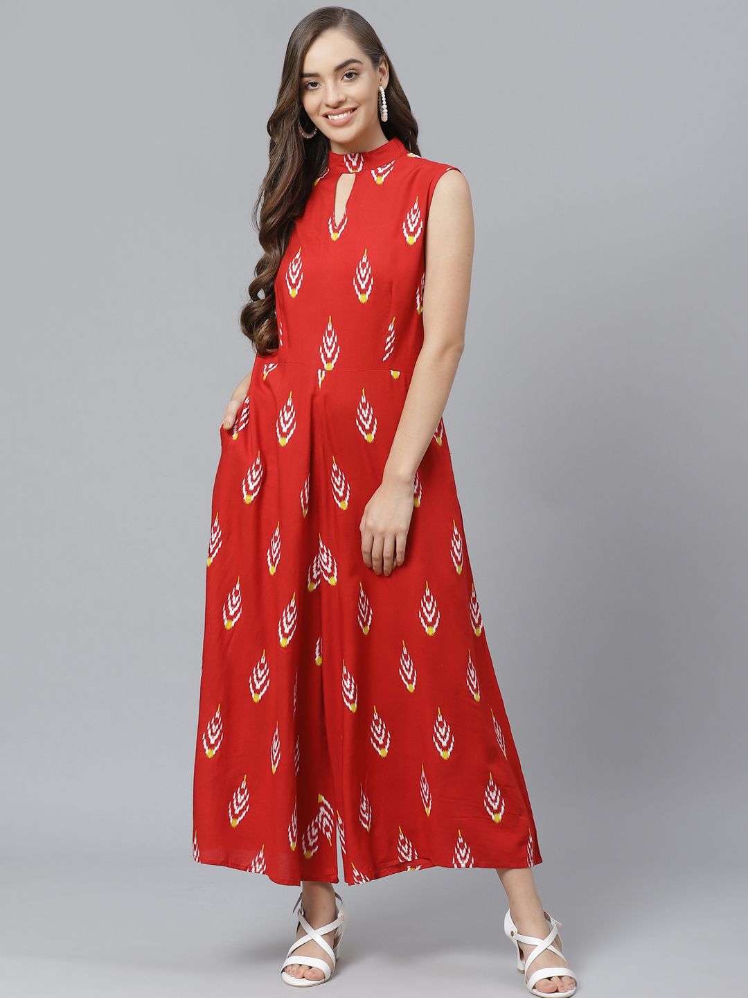 Poshak Hub Women Red & White Printed Basic Jumpsuit Price in India