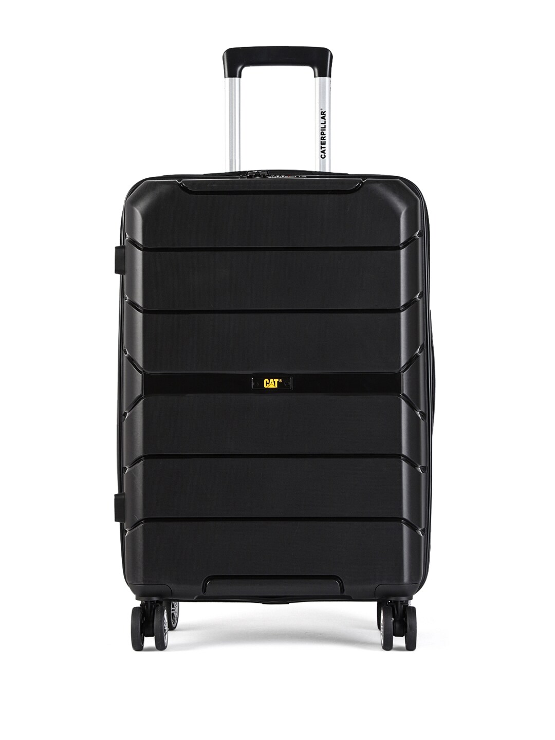 CAT ARMOR Black Solid Hard Side Medium Trolley Suitcase Price in India