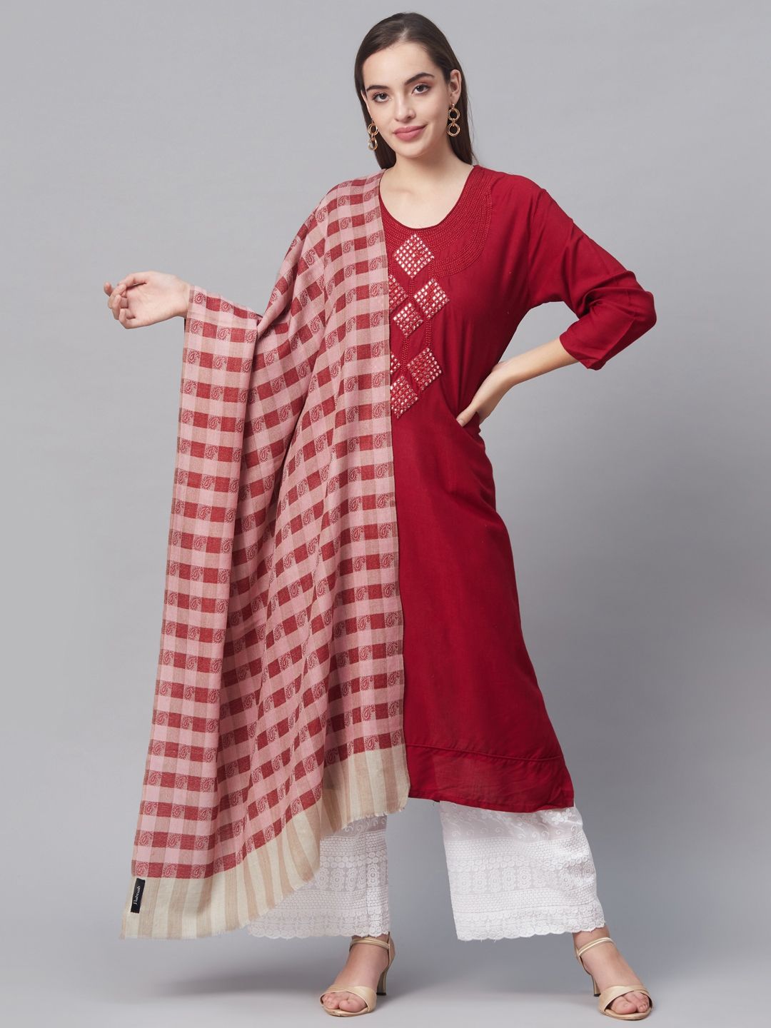 Pashtush Women Maroon & Pink Woven Design Stole Price in India