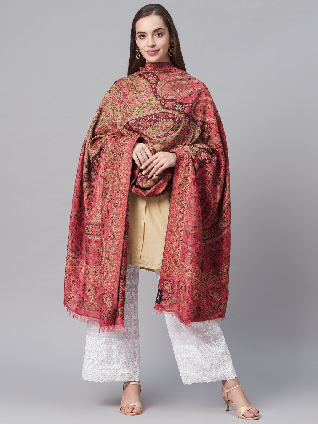 Pashtush Women Pink & Beige Woven Design Jamawar Shawl Price in India