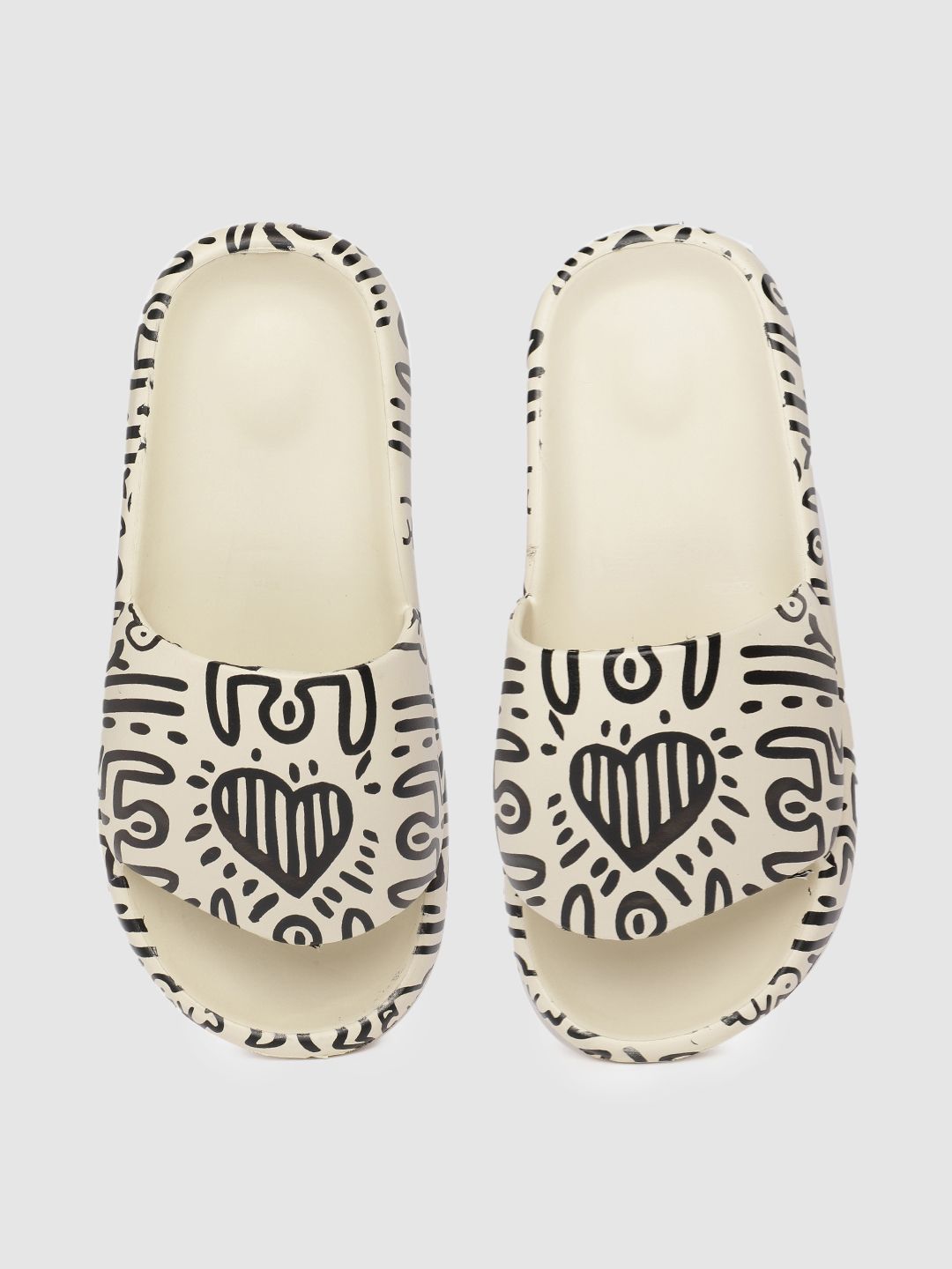 Kook N Keech Women Beige & Black Printed Sliders Price in India