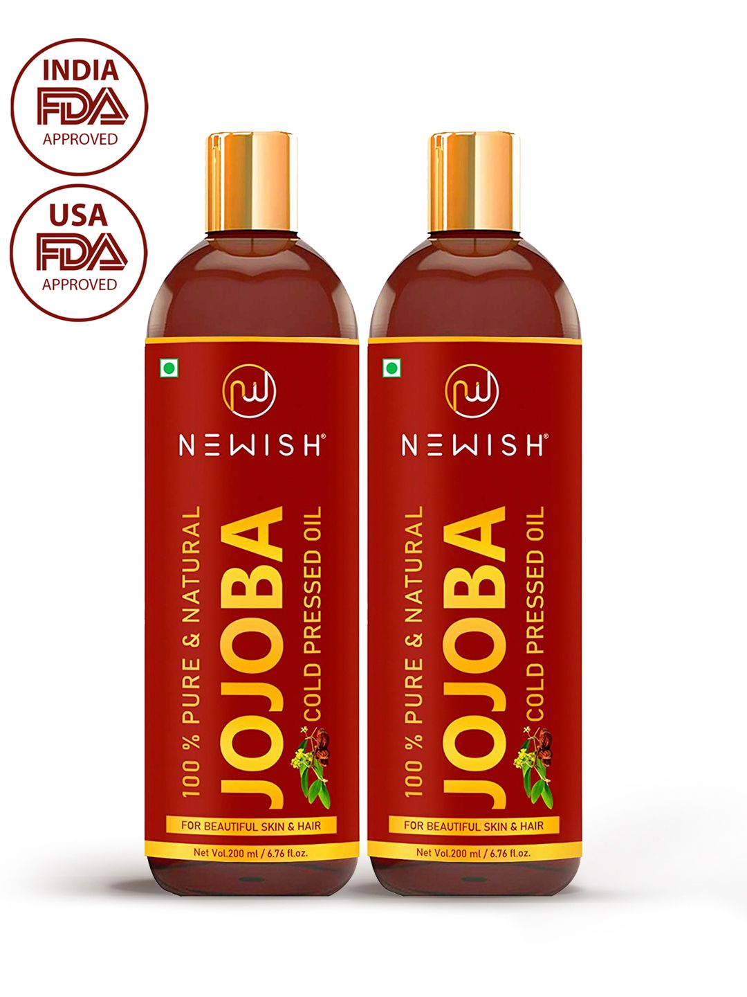 NEWISH Set of 2 Cold Pressed Jojoba Oil for Skin & Hair Growth - Virgin & Unrefined Price in India
