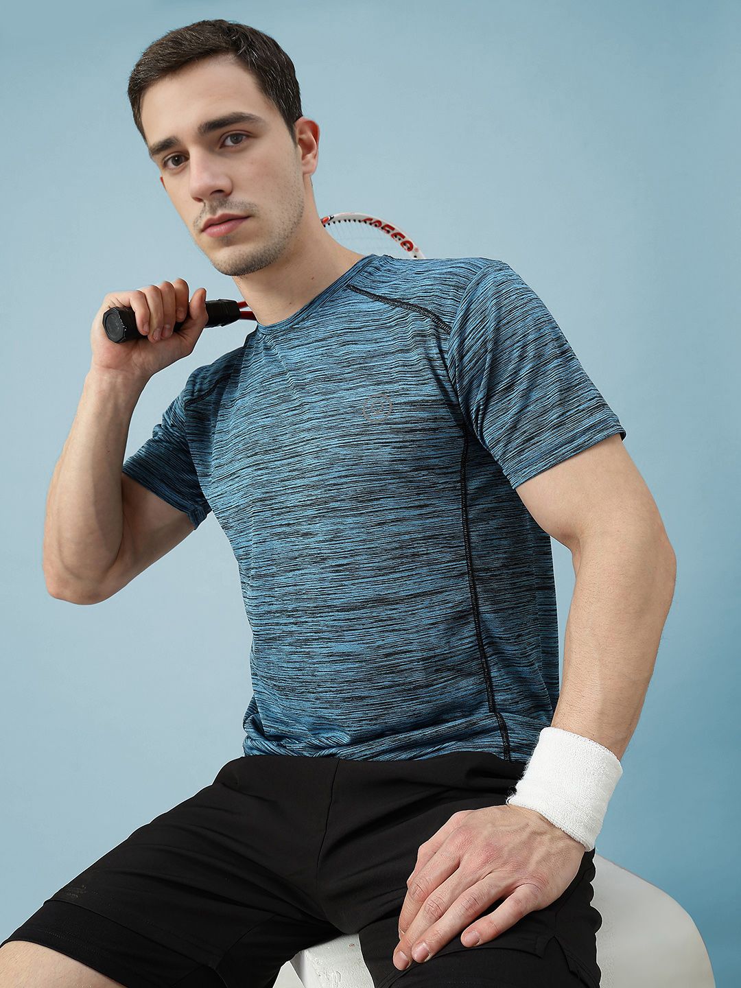 CHKOKKO Men Sea Green Solid Dry Fit Round Neck T-shirt