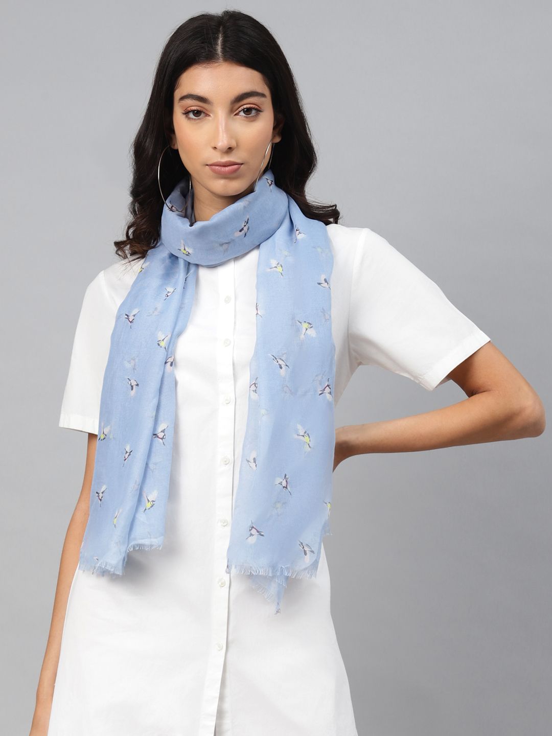 Marks & Spencer Women Blue & Yellow Bird Print Stole Price in India