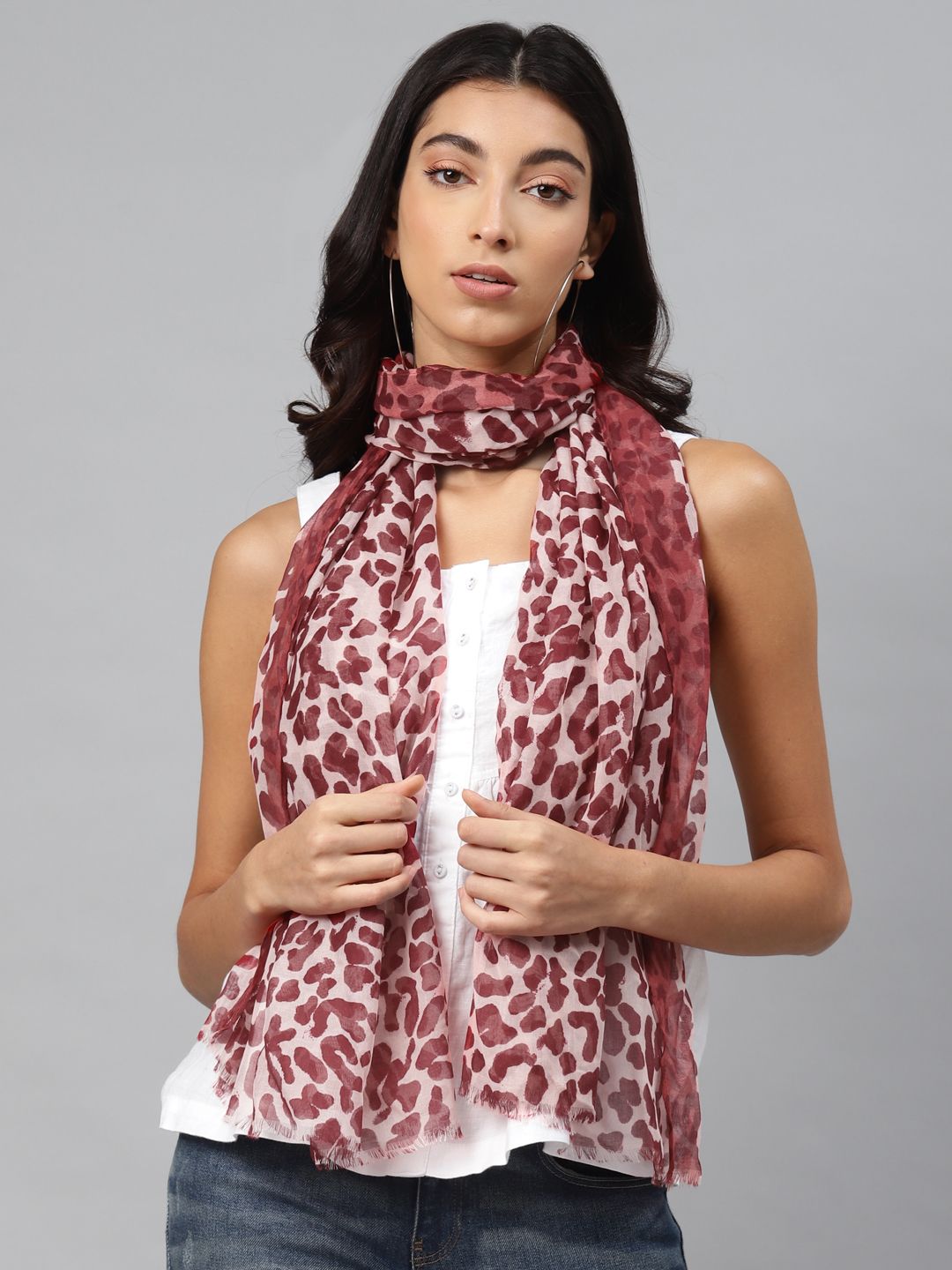 Marks & Spencer Women Maroon & Cream-Coloured Leopard Print Stole Price in India